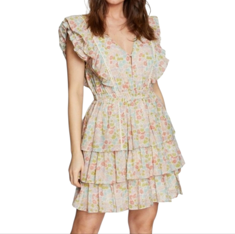 Anthropologie NWT  LOVE the LABEL Ines Ruffled Tiered Mini Floral Dress Size S